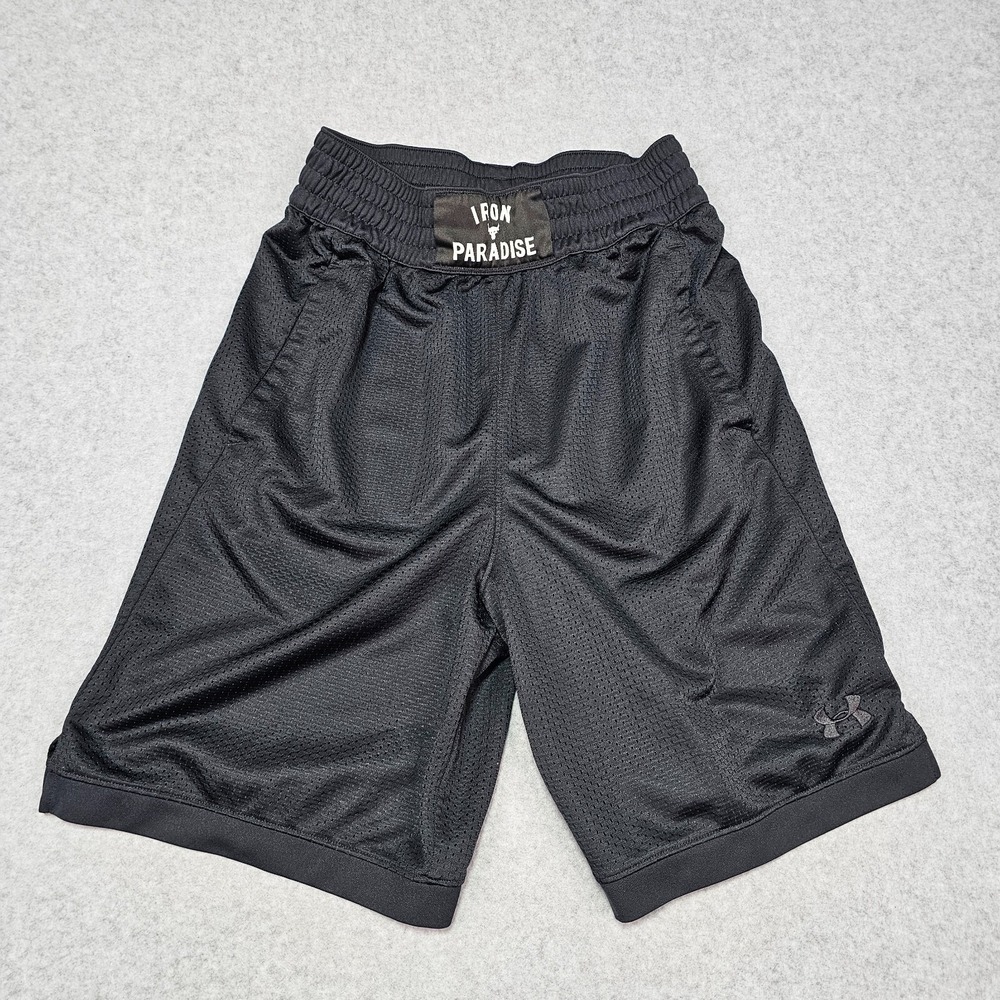 Under Armour Project Rock Shorts Mens Small Iron Paradise Black Mesh pockets Gym